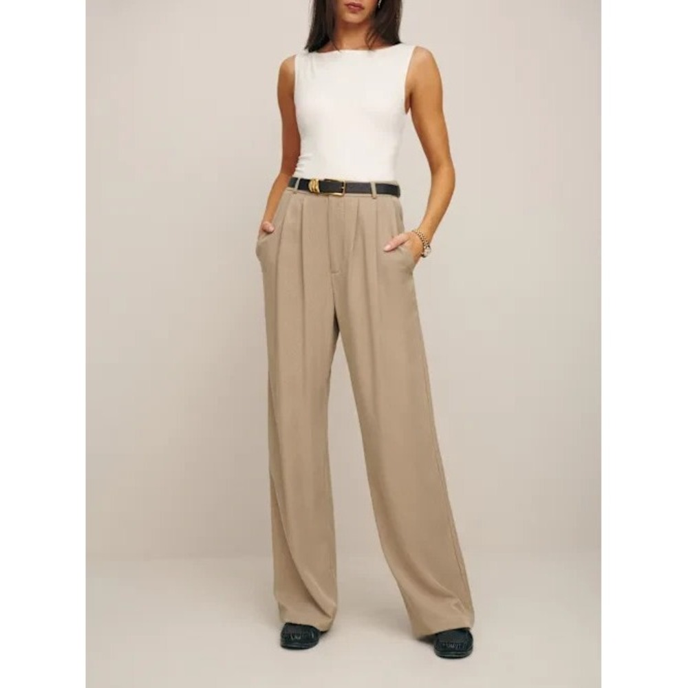 Reformation Mason Wide Leg Relaxed Pants in Khaki Women 4 Pleated NWOT $178
